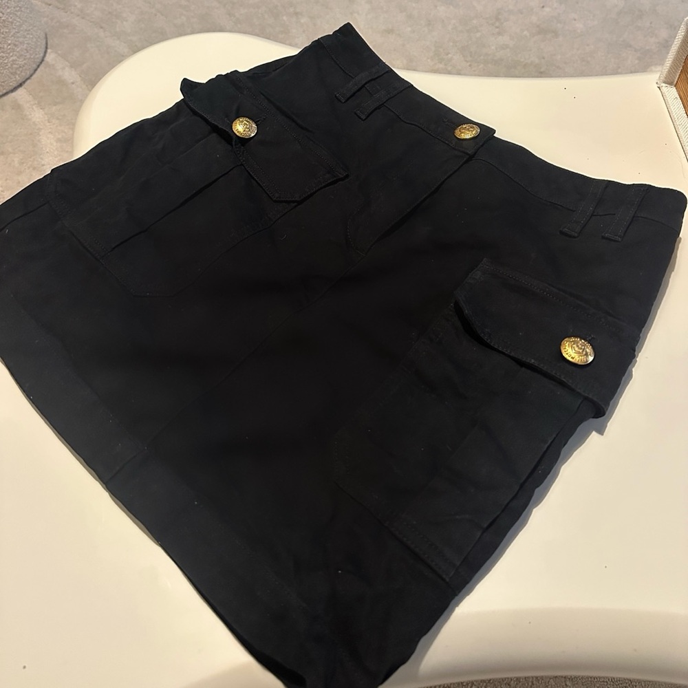 Moschino Black Cargo Mini Skirt with Gold Buttons